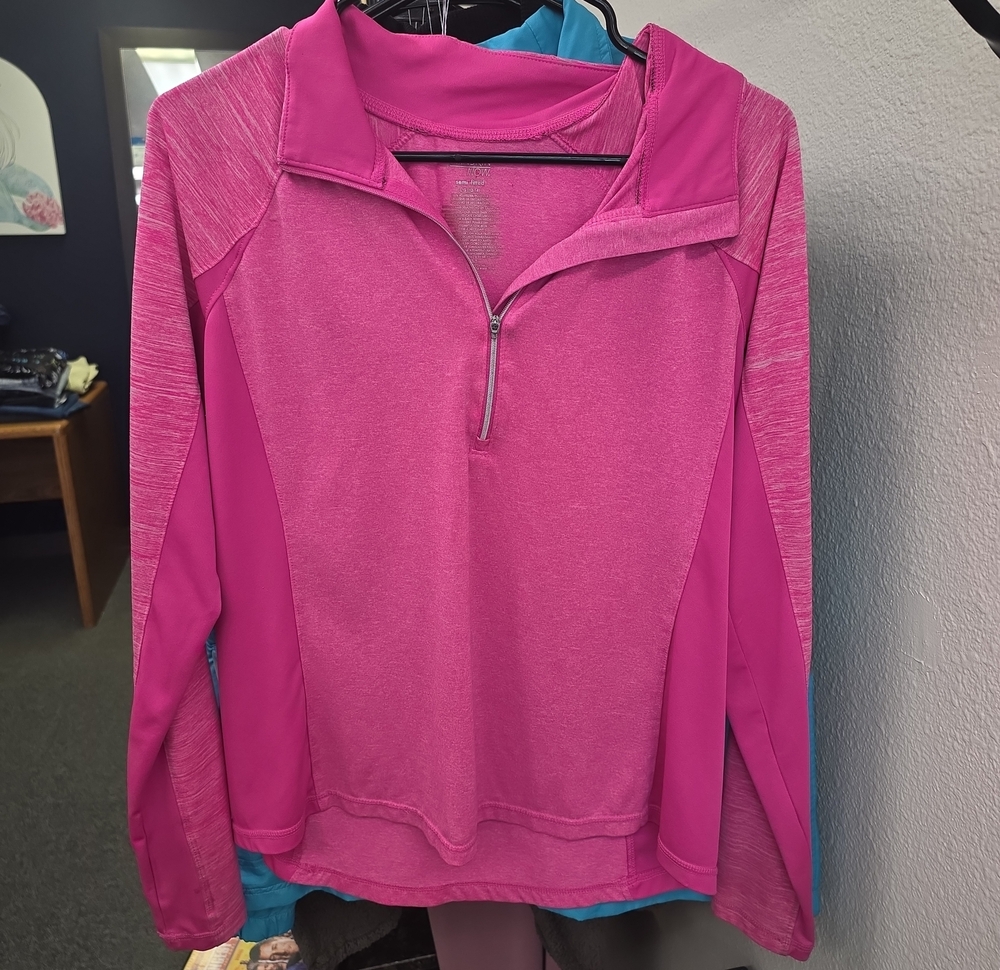 Danskin Bright Pink Semi-Fitted Zip Front Pullover